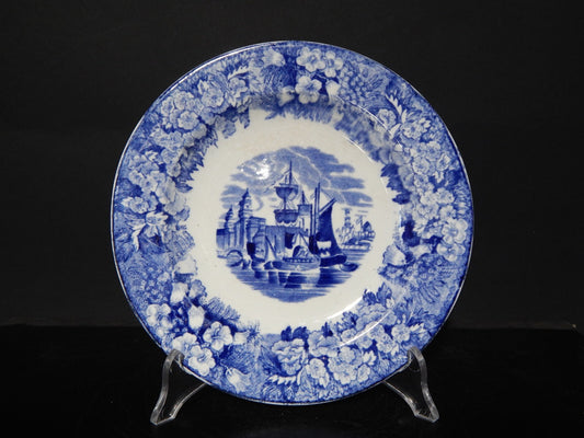 ANTICO AUTENTICO PIATTO PORCELLANA WEDGWOOD FERRARA META' 800 BIANCO BLU CM 18