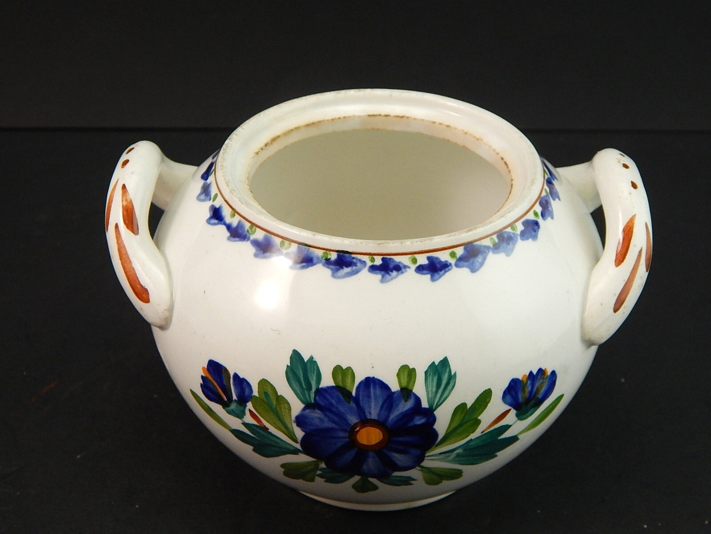 ANTICA ZUCCHERIERA CERAMICA SARREGUEMINES DIPINTA A MANO IN POLICROMIA