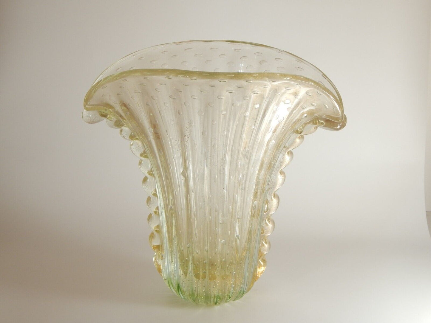 ART DECO RARO ANTICO GRANDE VASO A BOLLE VETRO SOFFIATO FIRMATO TOSO MURANO