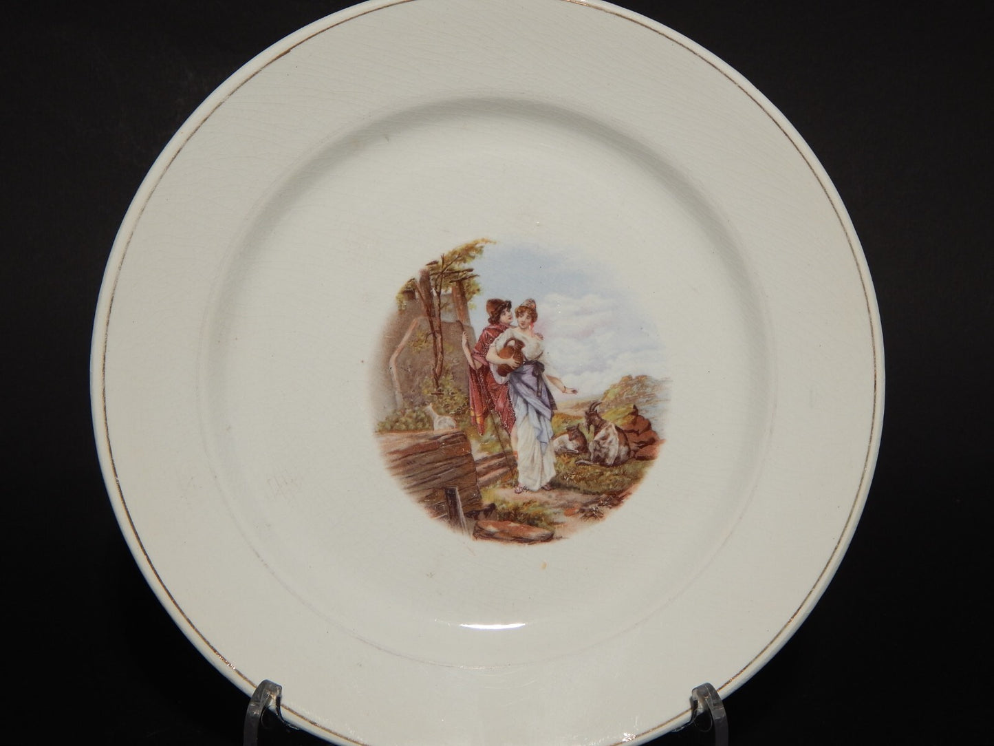 ANTICO PIATTO CERAMICA RICHARD MILANO DECORO SCENA BUCOLICA PRIMO 900