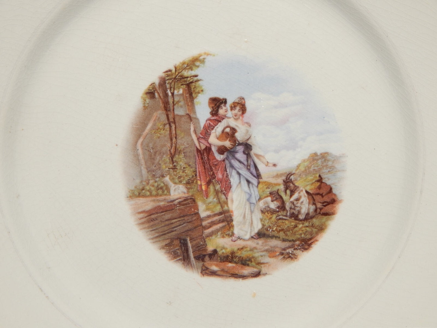 ANTICO PIATTO CERAMICA RICHARD MILANO DECORO SCENA BUCOLICA PRIMO 900