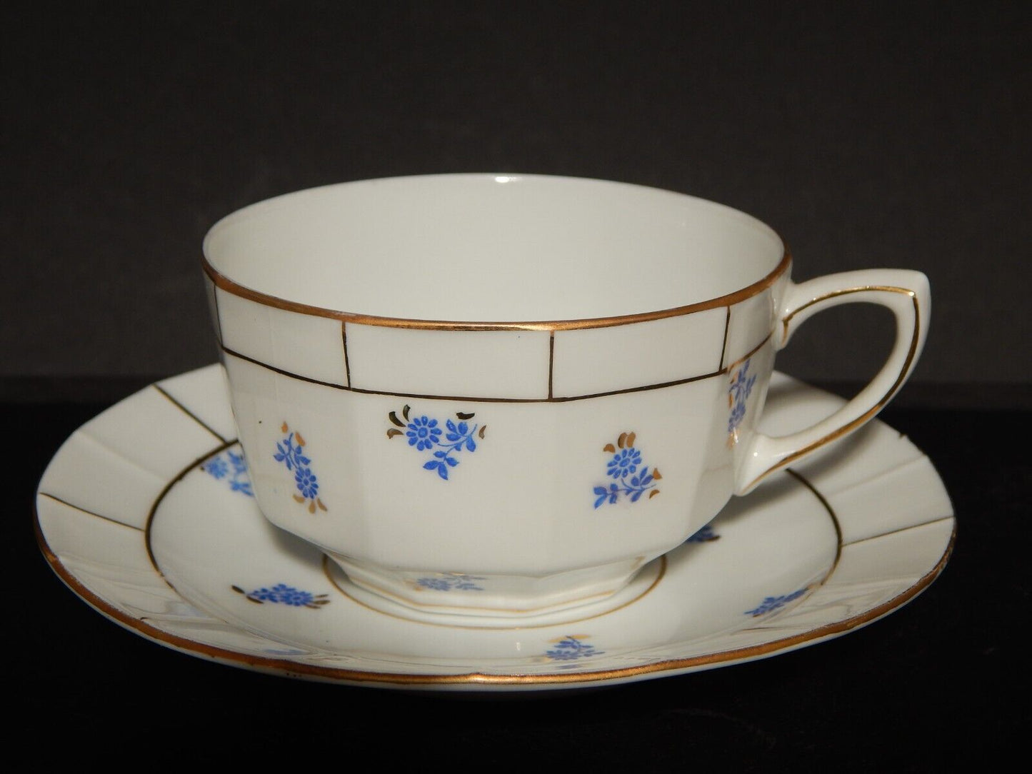 ANTICA RARA TAZZA TÈ PORCELLANA ART DECO BAVARIA DECORO FIORDALISI E ORO # 1256