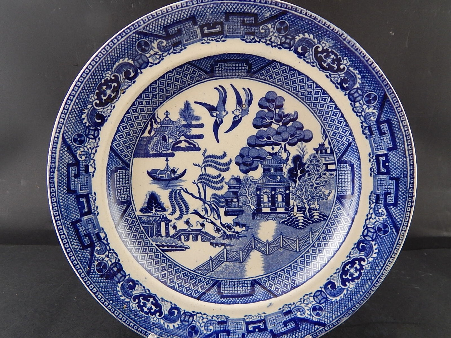 ANTICO PIATTO SEMI PORCELLANA COLLEZIONE WILLOW VITTORIANO INGLESE FINE 800