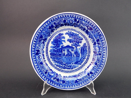 ANTICO PIATTO CERAMICA META' 1800 GUSTAVSBERG STAMPA A MANO BIANCO BLU