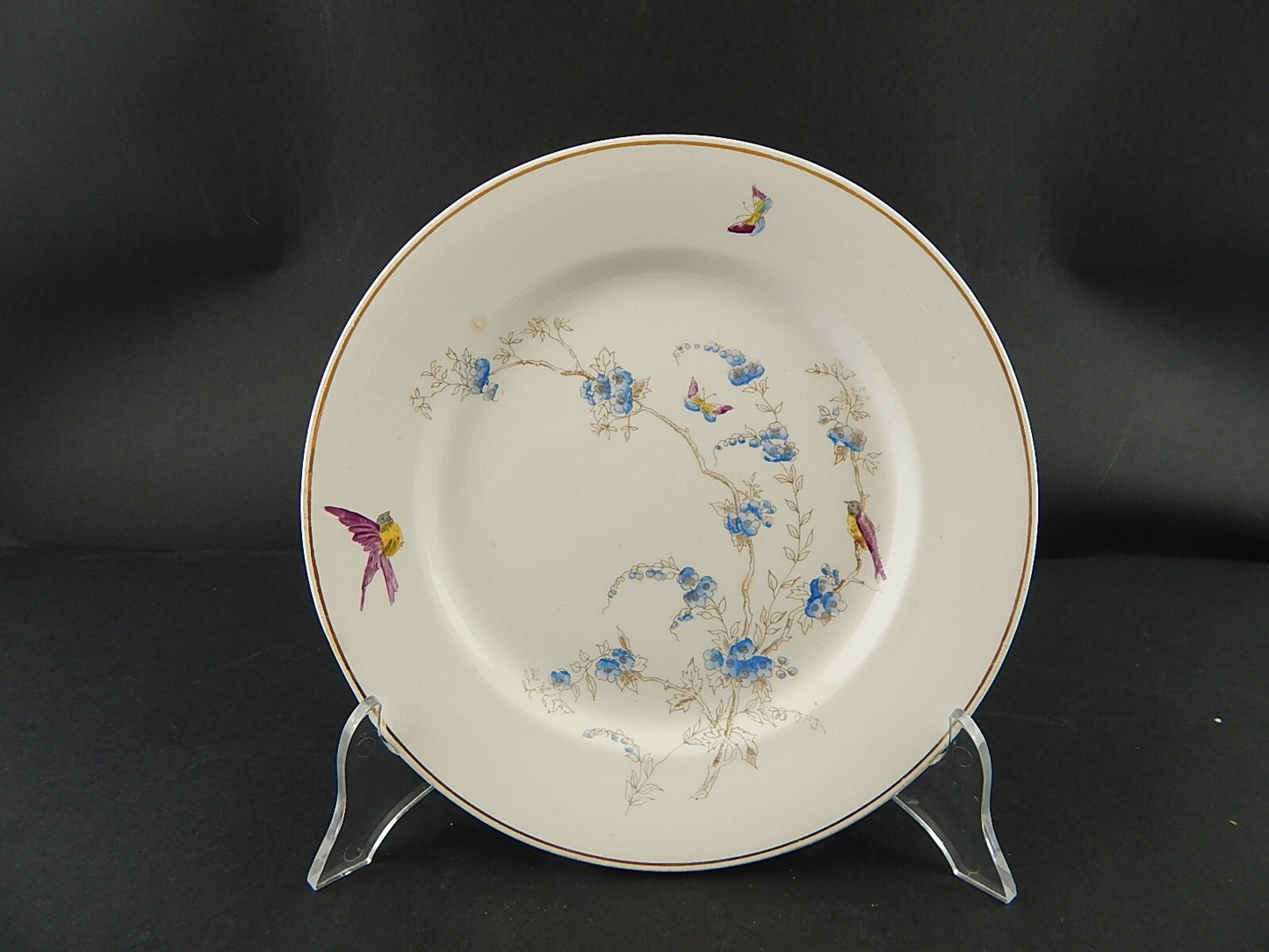 ANTICO PIATTO PIANO CERAMICA RICHARD MILANO FIORI FARFALLE UCCELLINI A756