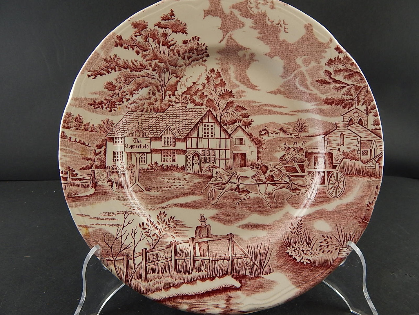 ANTICO PIATTO CERAMICA MAIOLICA LUNEVILLE ENGLISH STYLE BIANCO E ROSSO A289