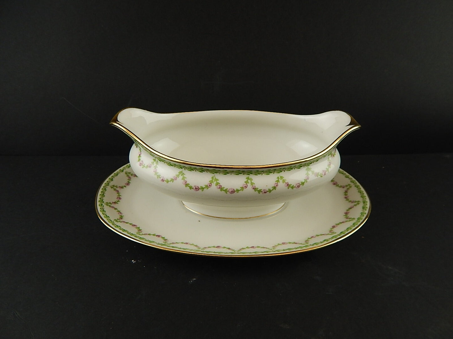 ANTICA SALSIERA LIBERTY PORCELLANA GDA LIMOGES PRIMO 900 GHIRLANDE DI ROSE