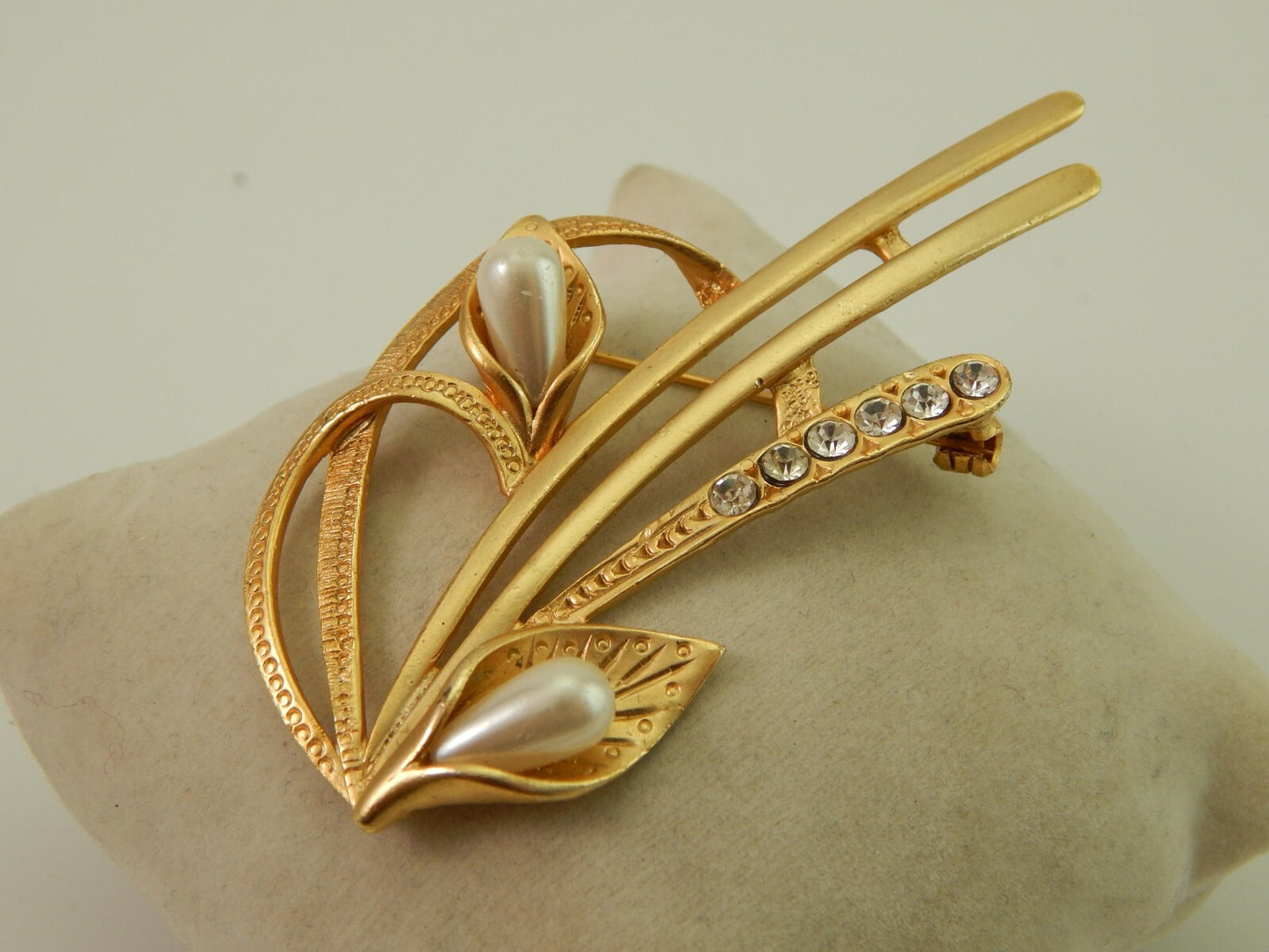 VINTAGE BIJOUX SPILLA CON PREZIOSA DORATURA PERLE E CRISTALLI