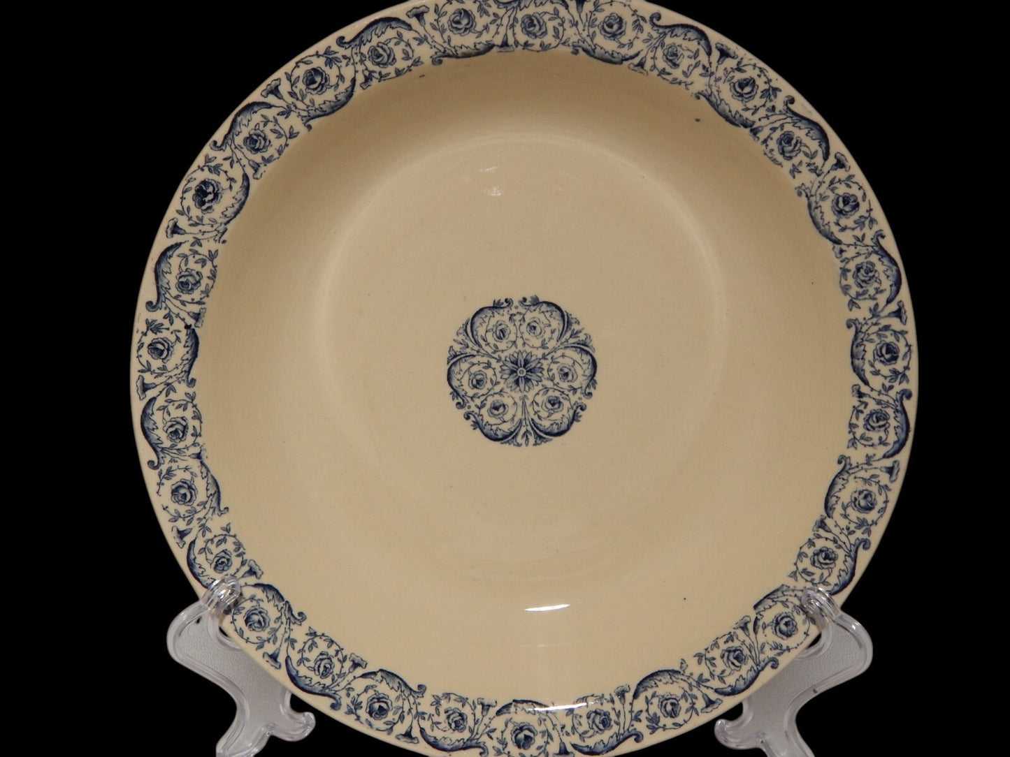 ANTICA FINE 1800 CIOTOLA FRUTTIERA CENTROTAVOLA CERAMICA GIEN BLU BIARRITZ