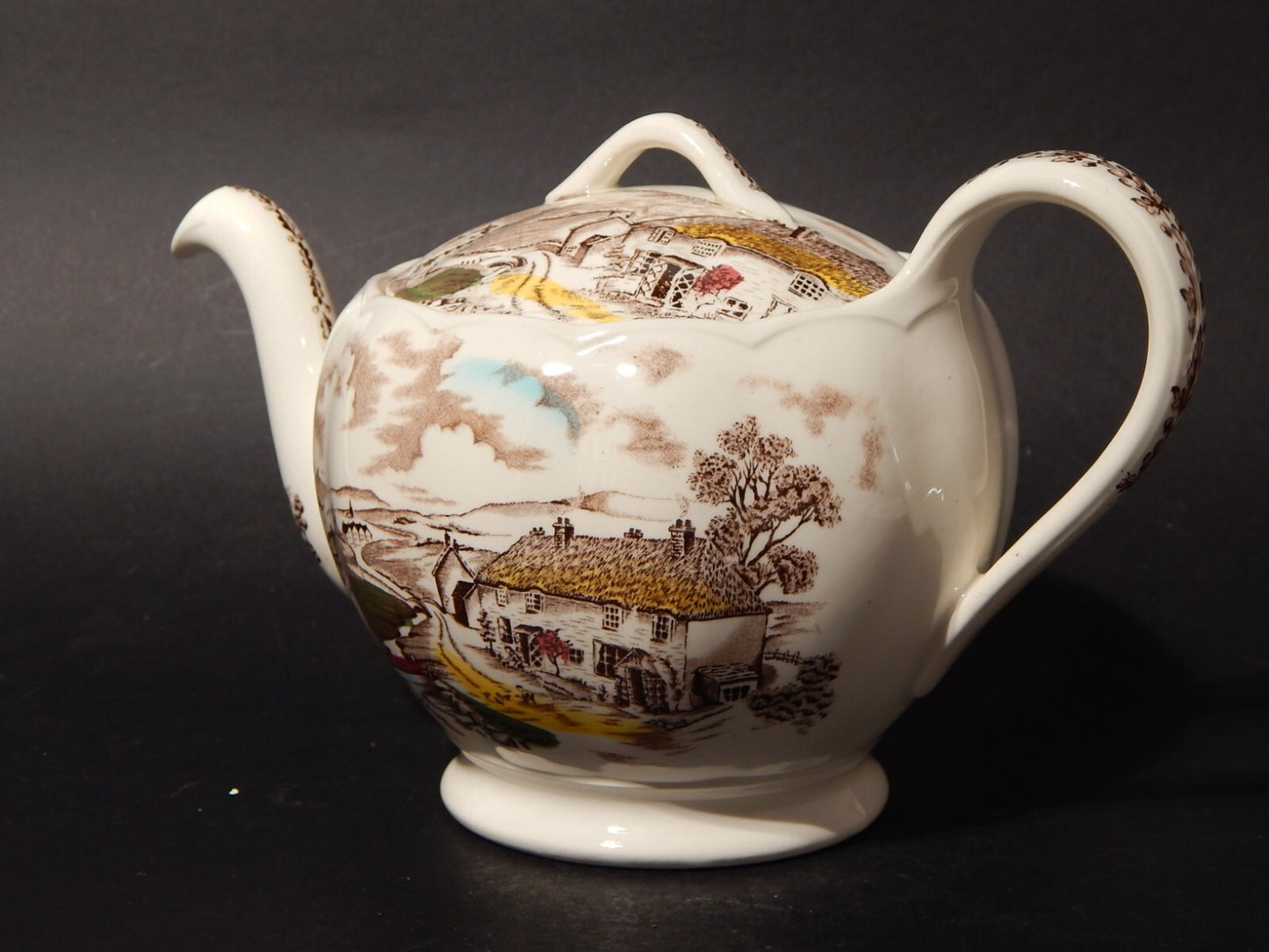 VINTAGE RARA TEIERA CERAMICA W. H. GRINDLEY STAMPA A MANO QUIET DAY