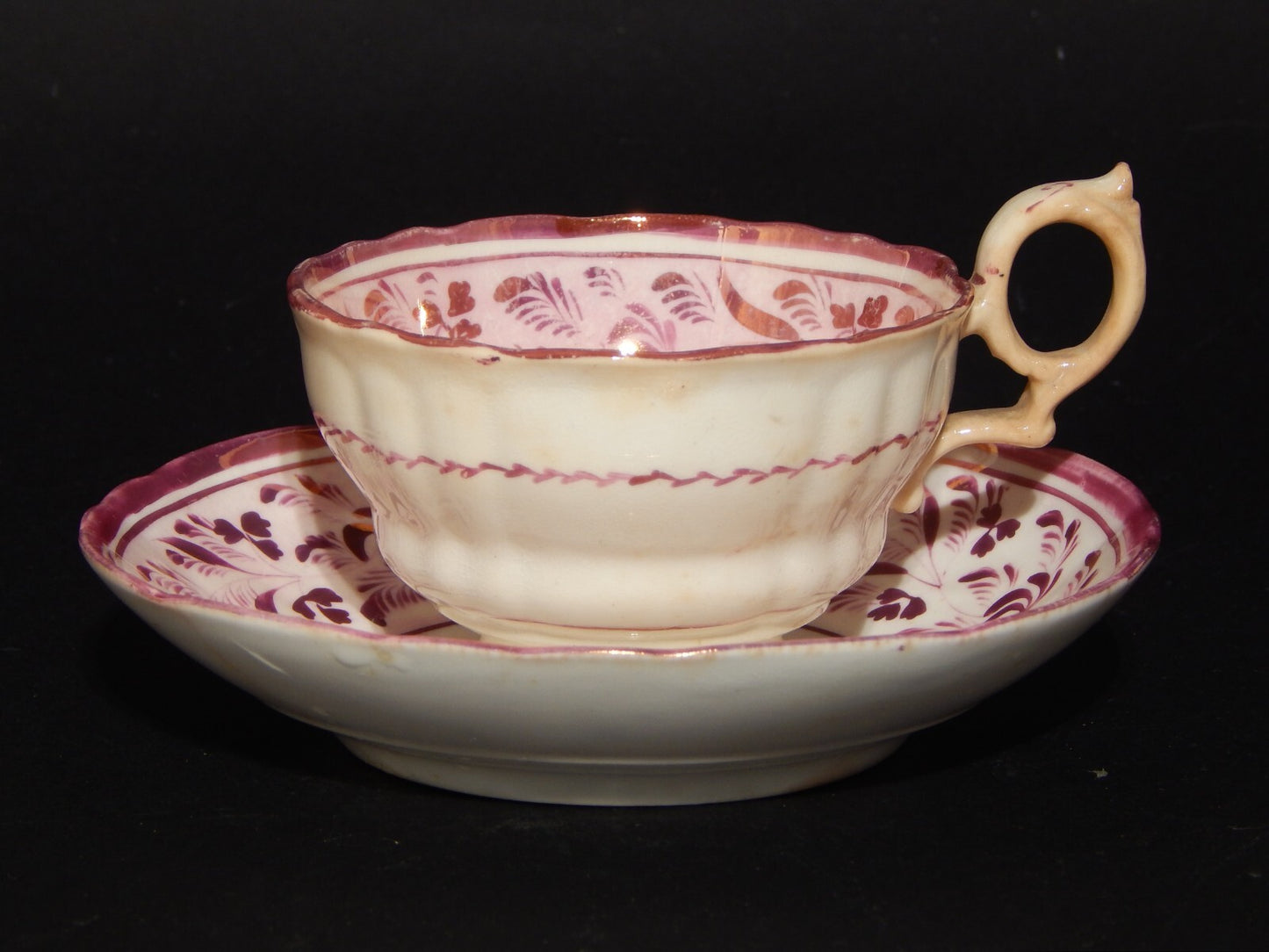 ANTICA GEORGIANA TAZZA TE' PORCELLANA LUSTRO ROSA STAFFORDSHIRE PRIMA META' 800