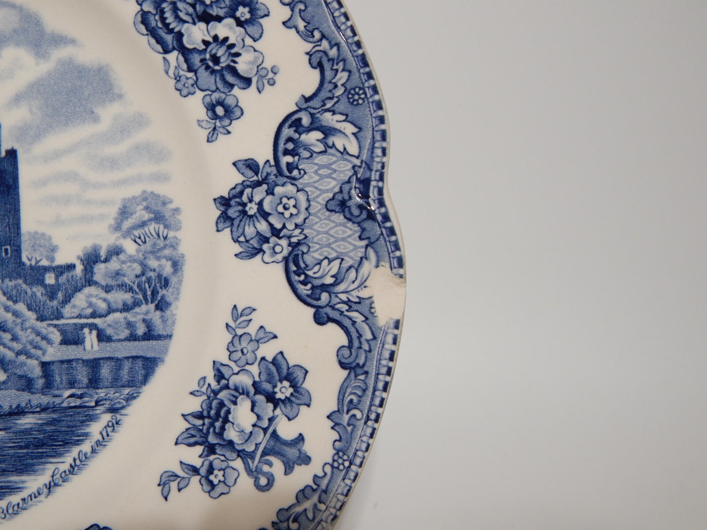 VINTAGE JOHNSON BROS OLD BRITAIN CASTLE BLU PIATTO PIANO PORCELLANA DIFETTO 1907