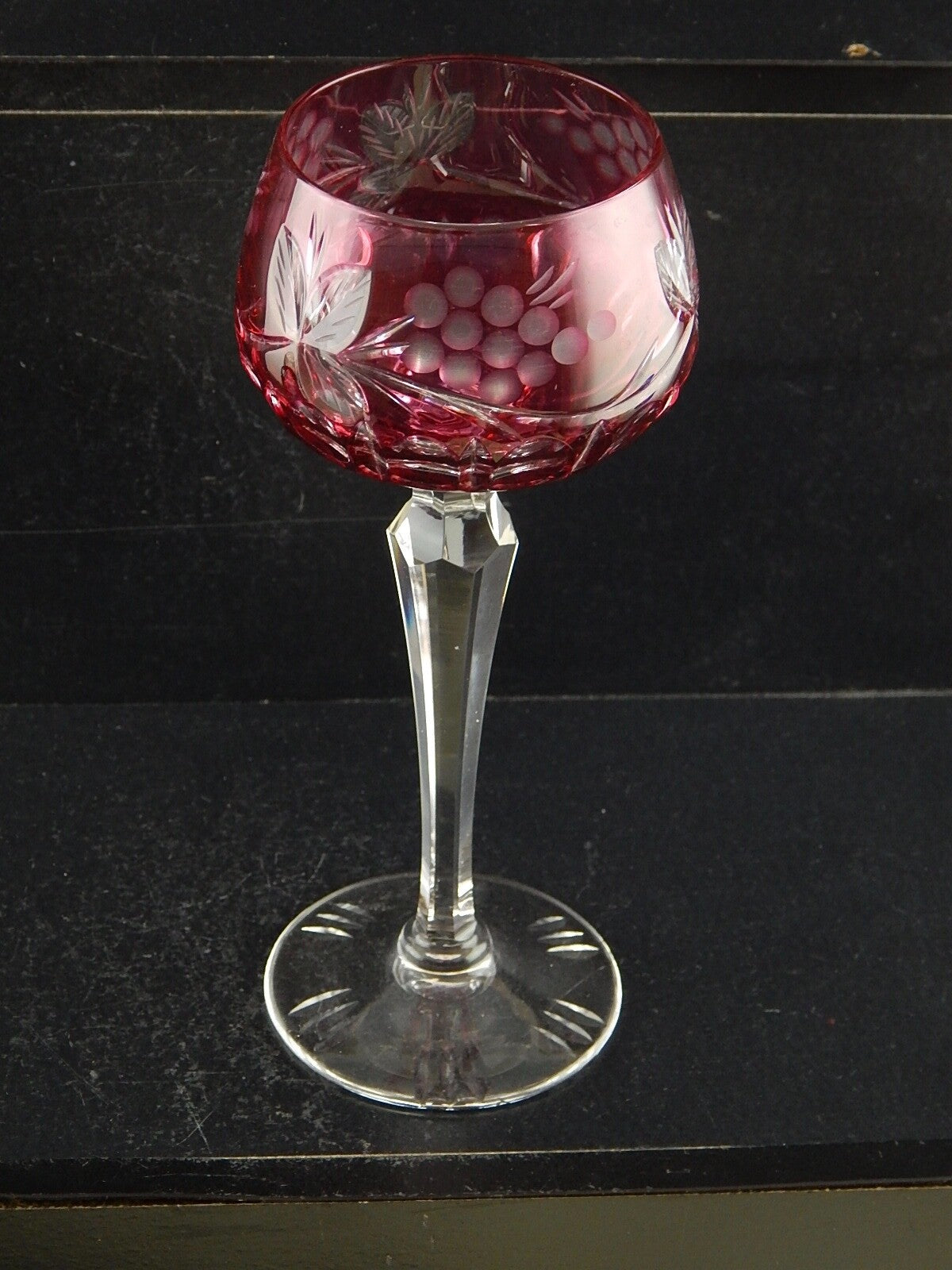 PREZIOSO VINTAGE BICCHIERE CALICE CRISTALLO BOEMIA MOLATO ROSSO RUBINO