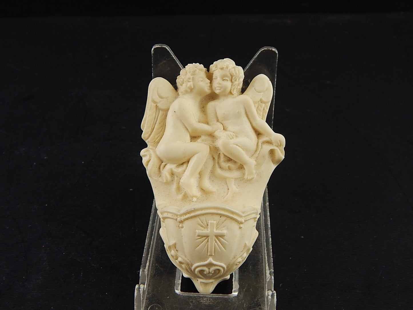 VINTAGE ARTE SACRA ACQUASANTIERA IN RESINA CHERUBINI ANGIOLETTI