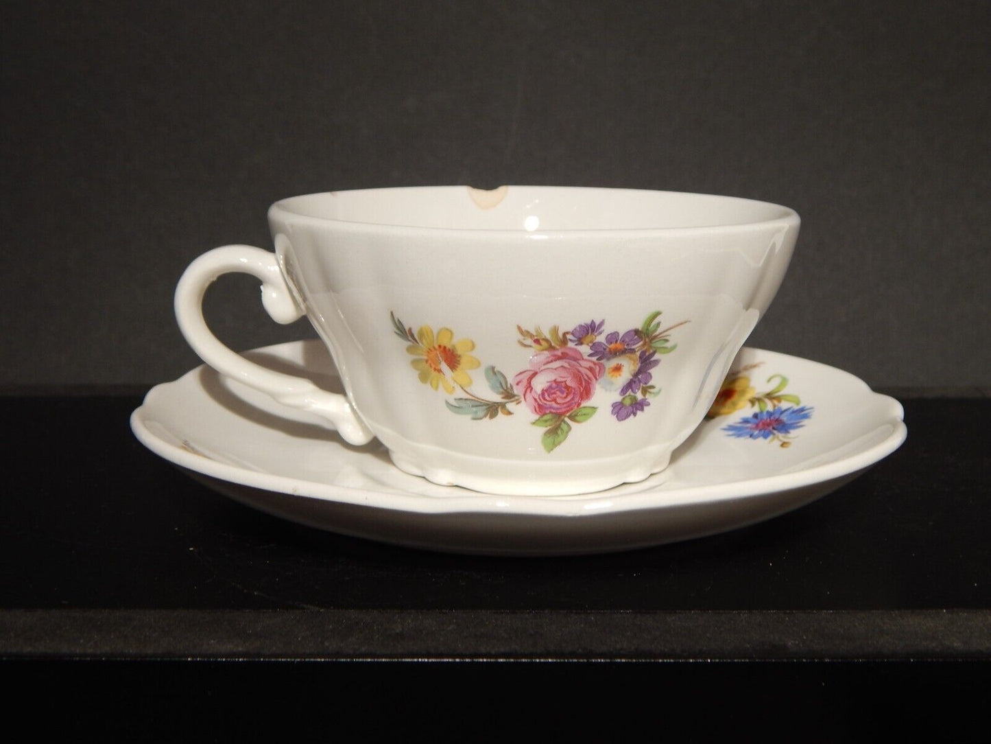 VINTAGE TAZZA TE' CERAMICA RICHARD GINORI LAVENO DIAMONDSTONE FLOREALE difetto