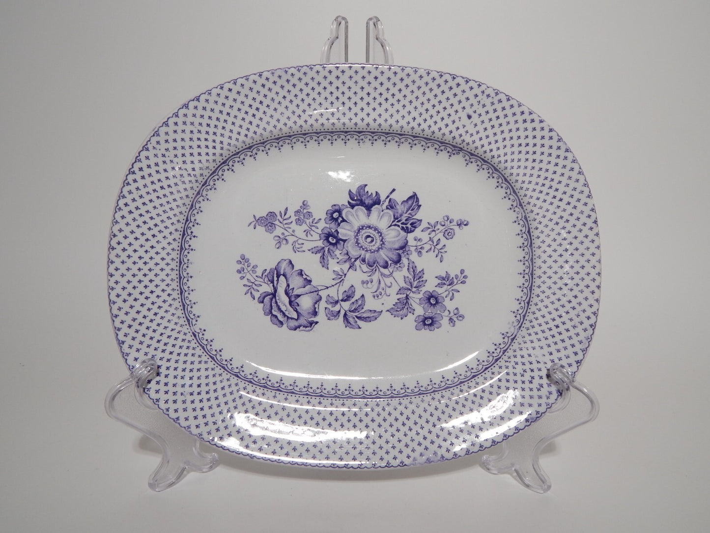 ANTICO RARO VASSOIO CERAMICA STAFFORDSHIRE PRIMAVESI 1860 ERMINE BORDER VIOLA #