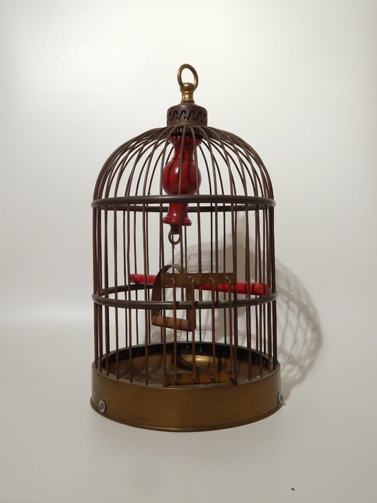 ANTICA ORIGINALE GABBIA A SOSPENSIONE IN OTTONE PER UCCELLI
