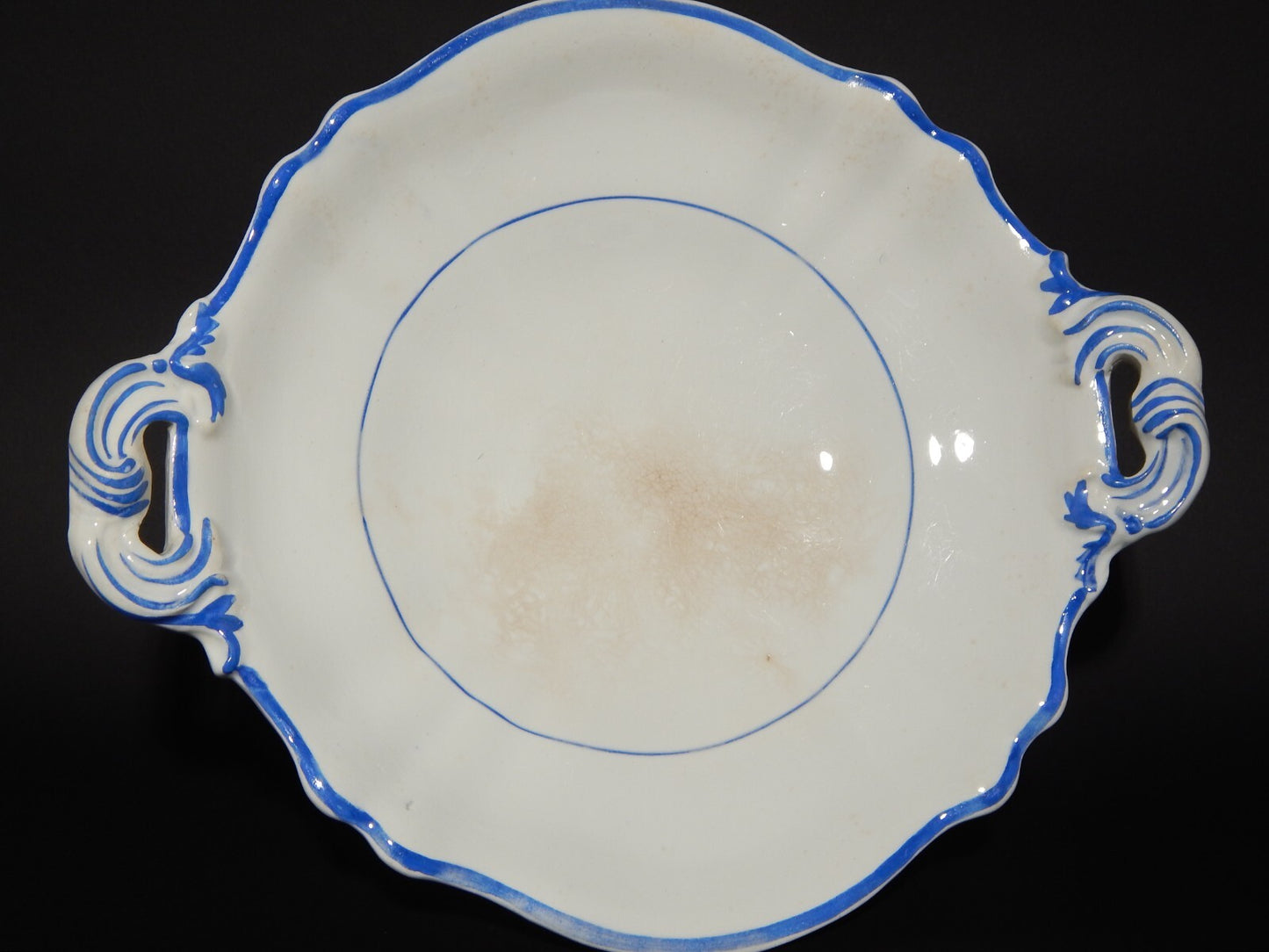 ANTICA ALZATA FRUTTIERA CENTROTAVOLA CERAMICA BIANCA BLU RICHARD MILANO FINE'800