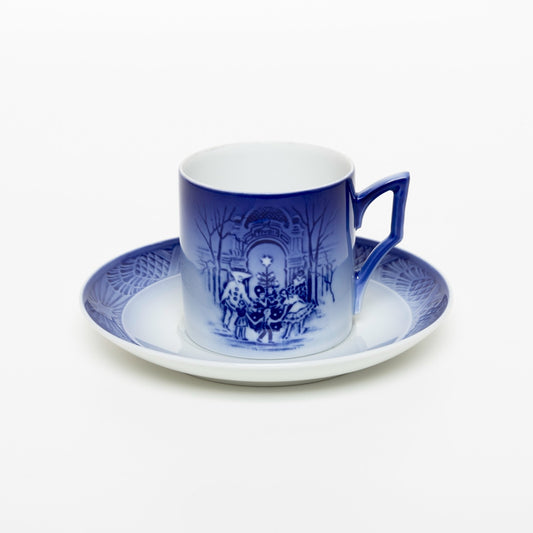 ROYAL COPENHAGEN PORCELLANA TAZZA DI NATALE 1990 ORIGINALE CON PIATTINO CM 7