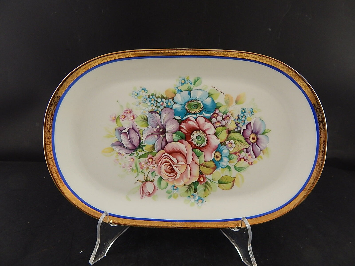 ANTICO VASSOIO PIATTO OVALE PORCELLANA HUTSCHENREUTHER BAVARIA DECORO LIMOGES