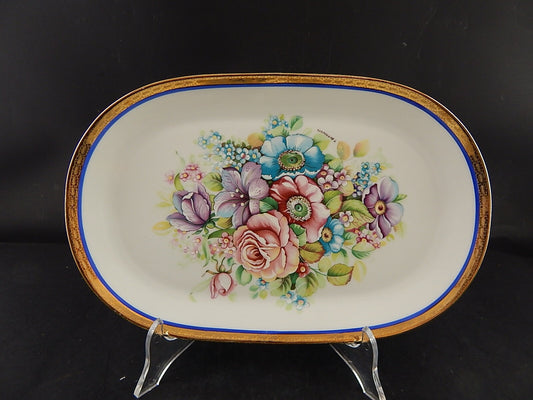 ANTICO VASSOIO PIATTO OVALE PORCELLANA HUTSCHENREUTHER BAVARIA DECORO LIMOGES