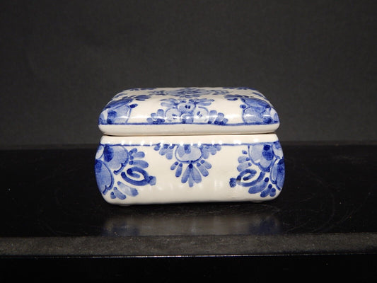 VINTAGE COFANETTO PORTA GIOIE DE PAUW DELFT PORCELLANA DECORO A MANO BLU COBALTO