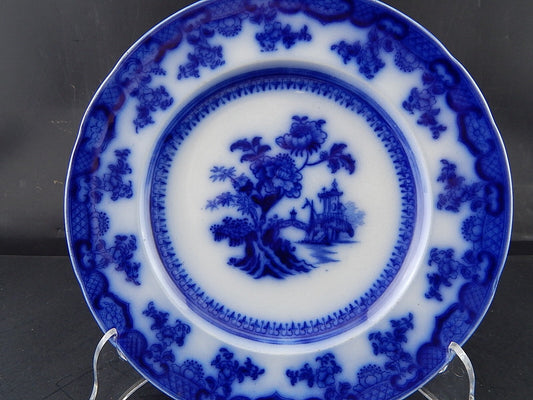 ANTICO RARISSIMO PIATTO PORCELLANA WEDGWOOD PEARL CHUSAN META' 800 BIANCO E BLU