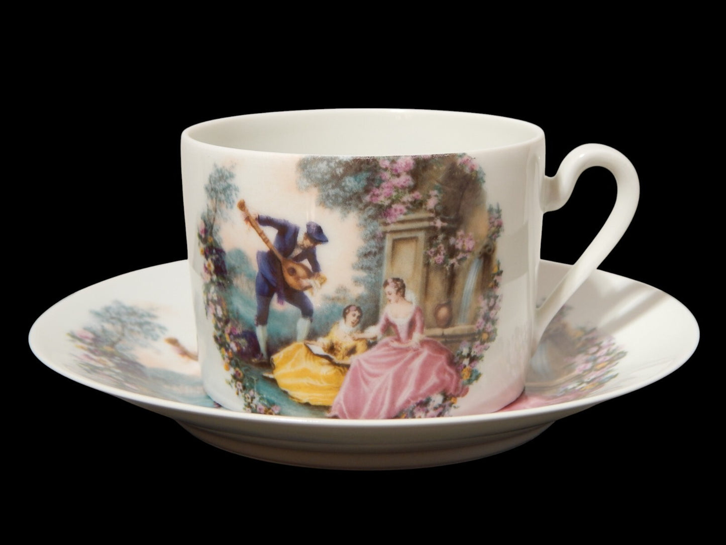 ANTICA PRIMA META' 900 LIMOGES TAZZA TE' PORCELLANA BIANCA SCENA GALANTE #1833