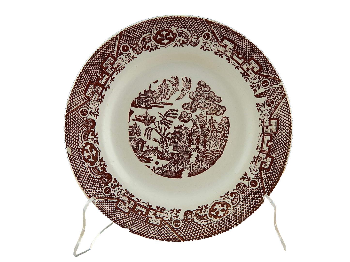 ANTICO PIATTO CERAMICA VEDOVA BESIO&FIGLIO MONDOVI' FINE 800 STAMPA MANO WILLOW