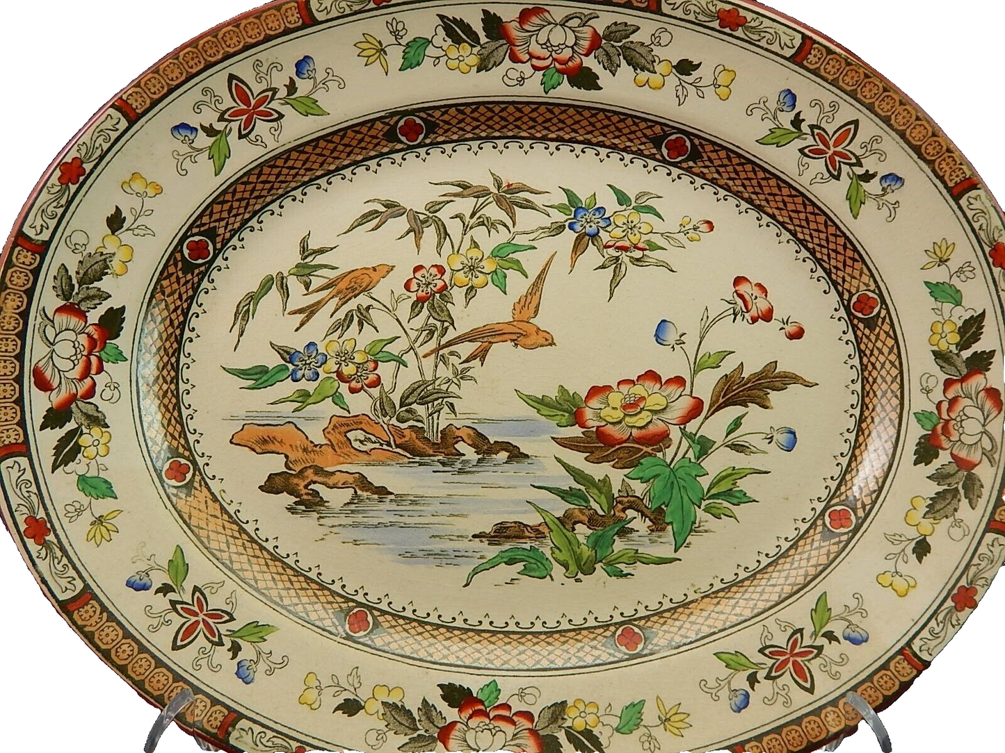 ANTICO 1880 VASSOIO PIATTO OVALE SEMI PORCELLANA INGLESE BISHOP POWELL & STONIER