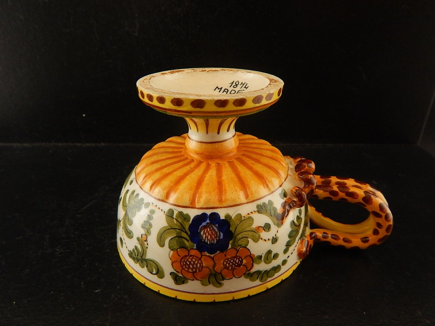 ANTICA TAZZA MAIOLICA CERAMICA POLICROMA FANTECHI ANSA A SERPE PRIMO 900 #8933