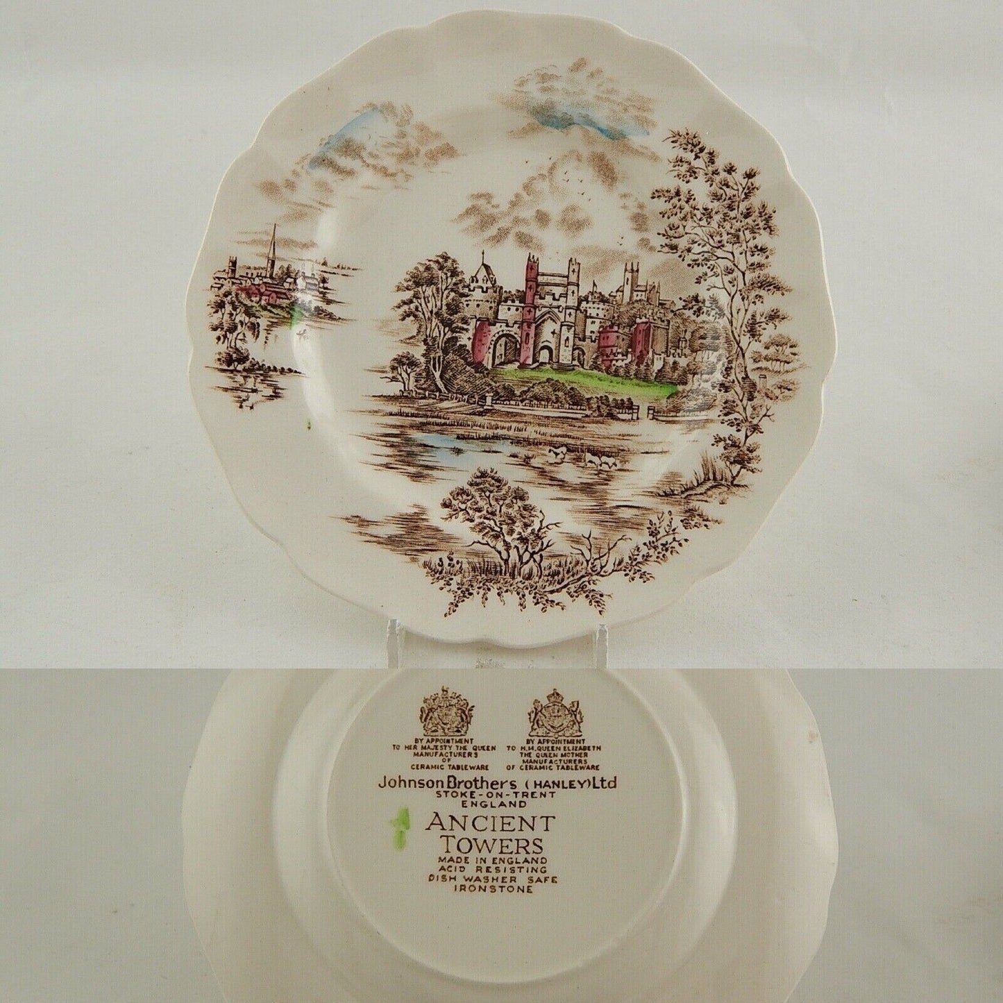 VINTAGE SEMI PORCELLANA JOHNSON BROS COLLEZIONE ANCIENT TOWERS PIATTO DESSERT
