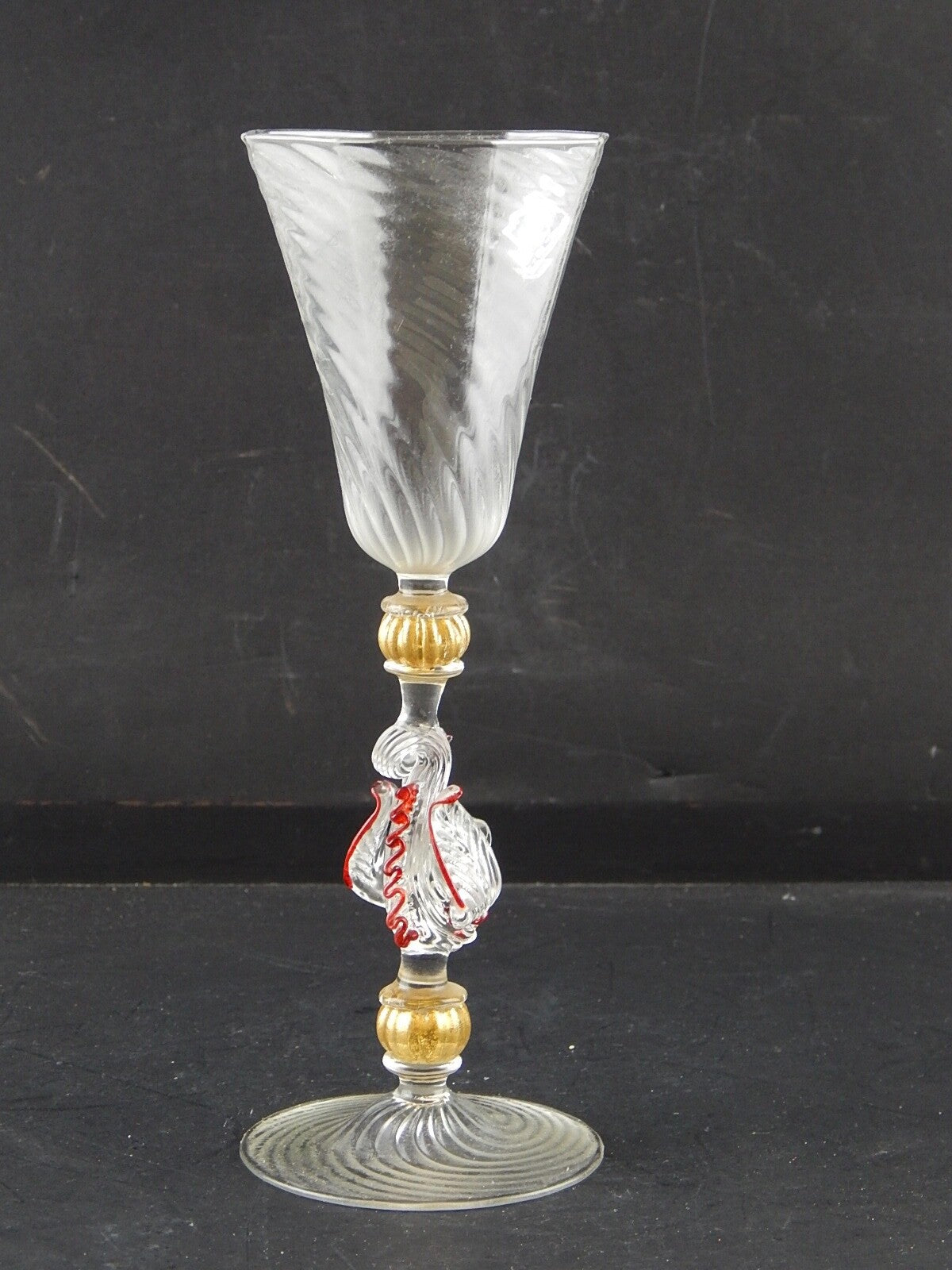 TIPETTO CALICE MURANO VETRO SOFFIATO RIGATO PESCE FIRMATO CORTELLA & BALLARIN #