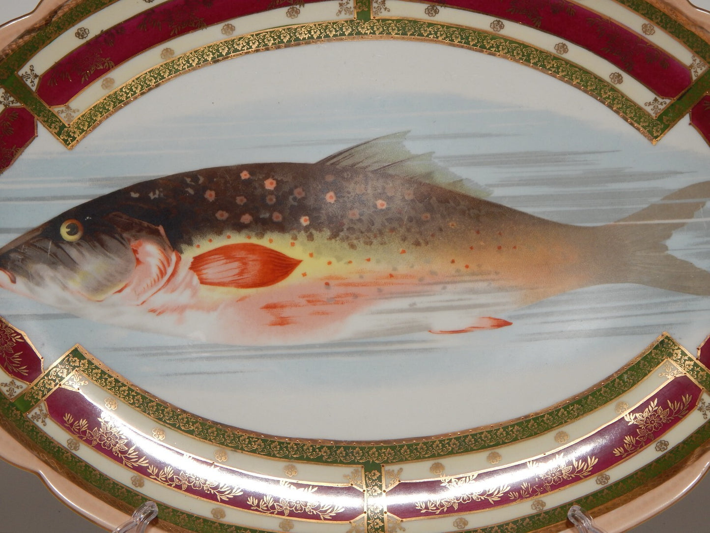 ANTICO IMPORTANTE VASSOIO OVALE PESCE STILE PORCELLANA IMPERIALE VIENNA AUSTRIA