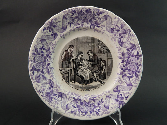 ANTICO PIATTO CERAMICA OPAQUE DE SARREGUEMINES 1800 COLLEZIONE INVENZIONI #1495