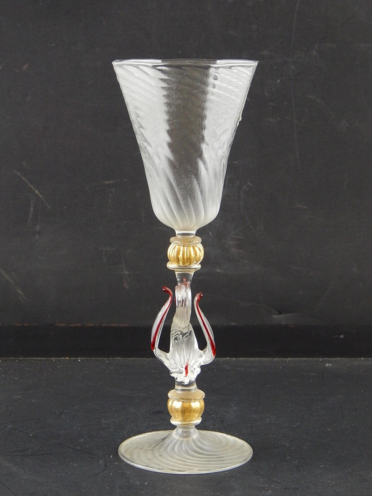 TIPETTO CALICE MURANO VETRO SOFFIATO RIGATO CIGNO FIRMATO CORTELLA & BALLARIN