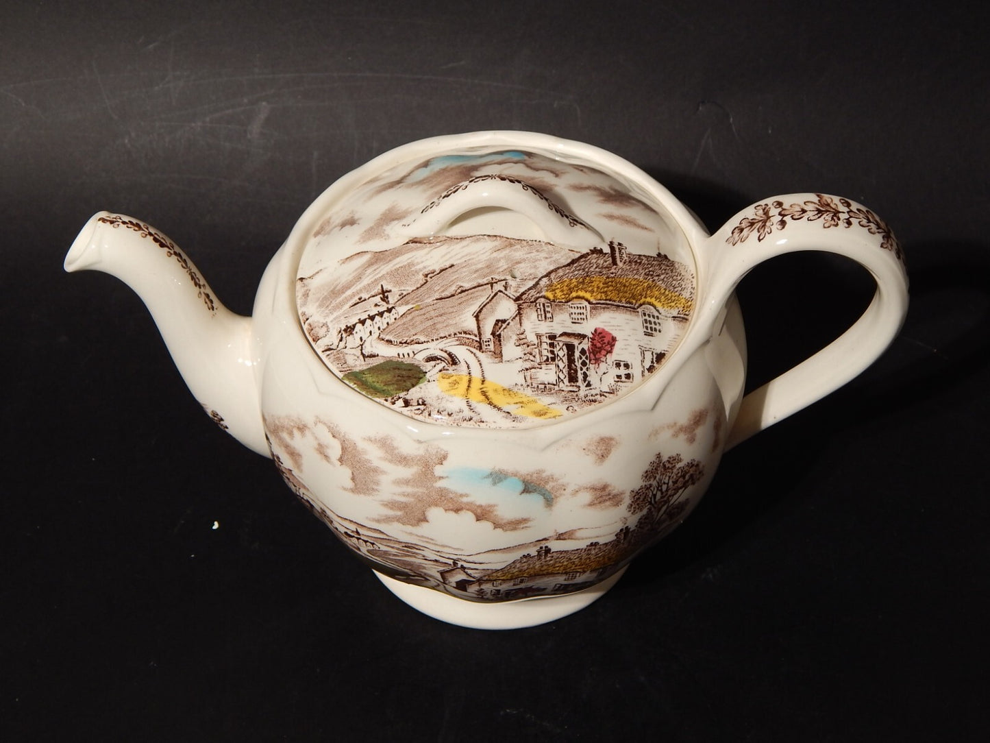 VINTAGE RARA TEIERA CERAMICA W. H. GRINDLEY STAMPA A MANO QUIET DAY