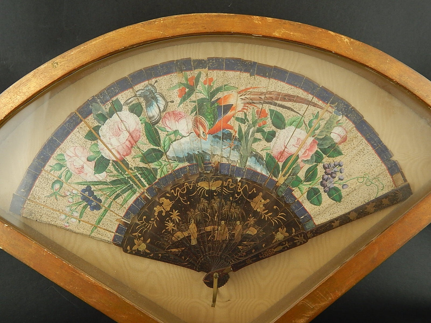 ANTICO PRIMO 800 VENTAGLIO ORIENTALE IN CARTA E STECCHE LEGNO DIPINTE IN ORO