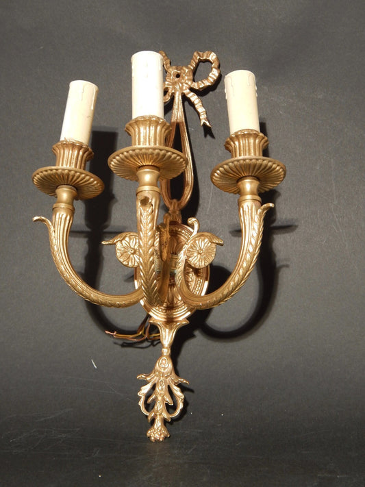 ANTICA ELEGANTE APPLIQUE 3 FUOCHI E 14 LAMPADA PARETE BRONZO OTTONE STILE IMPERO