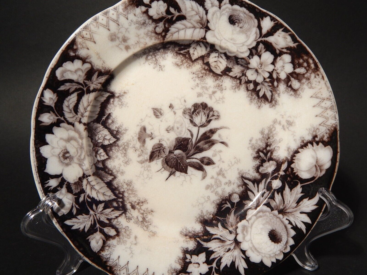 ANTICO PIATTO CERAMICA DISEGNO JARDINIERE VILLEROY & BOCH FINE '800 difetto 1144