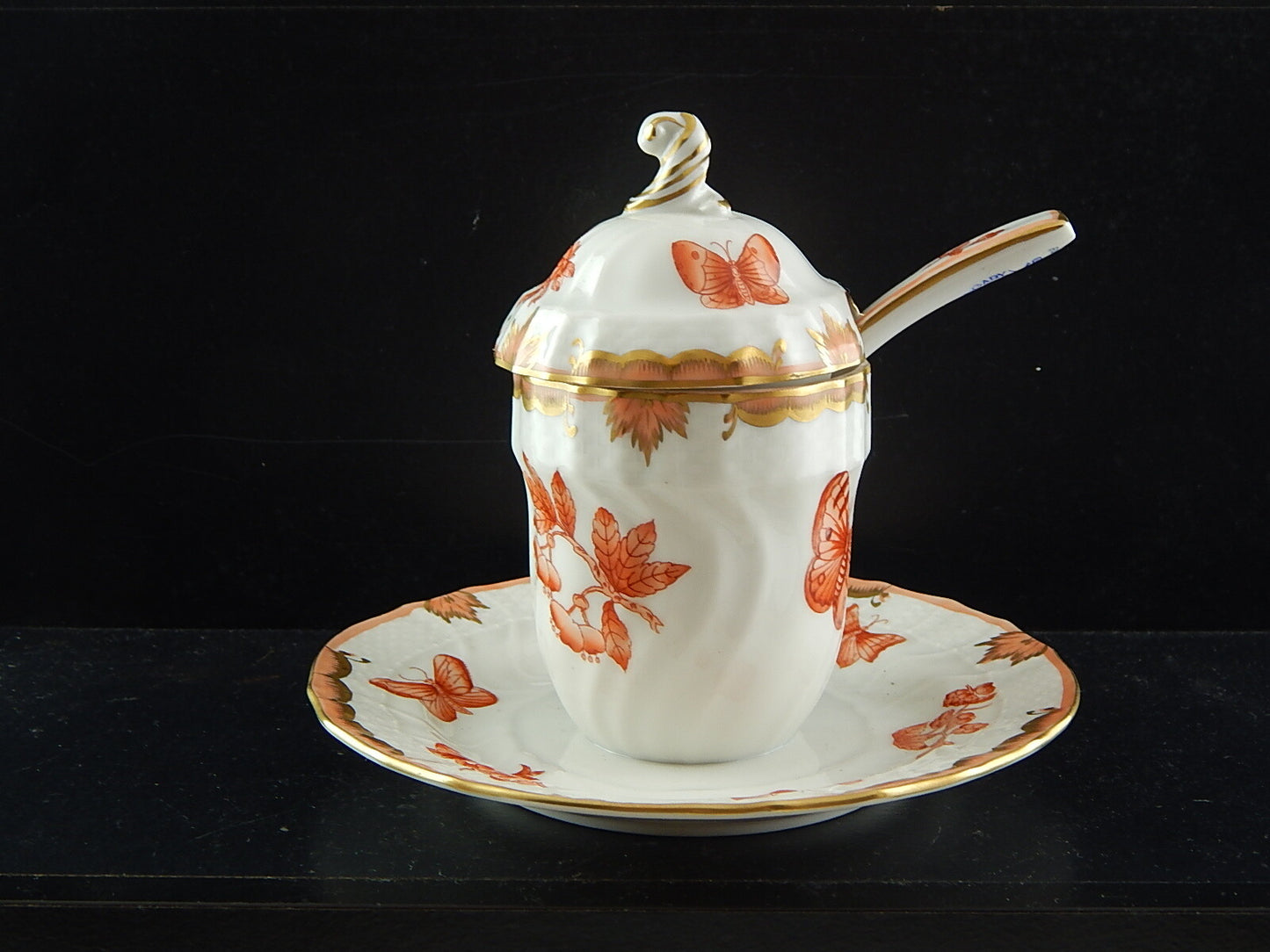 PORCELLANA HEREND INTROVABILE PORTA MARMELLATA DIPINTA A MANO FARFALLE FORTUNA