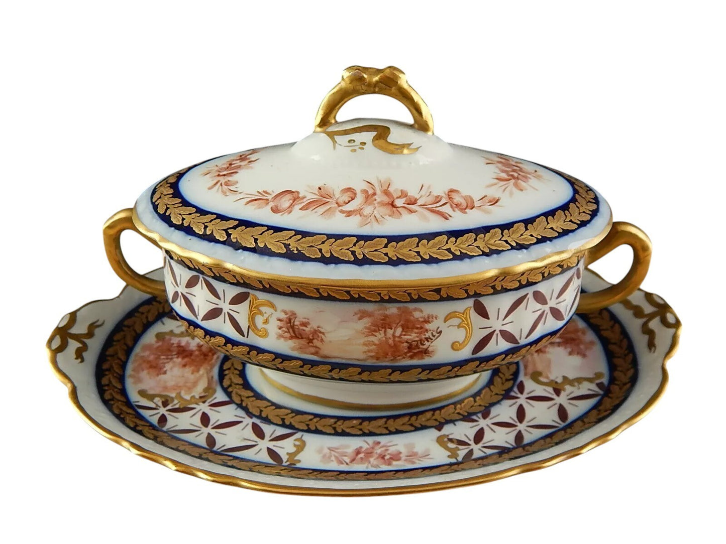 ANTICA 1922 SALSIERA PICCOLA ZUPPIERA PORCELLANA MARCHIO SEVRES DECORATORE DENIS