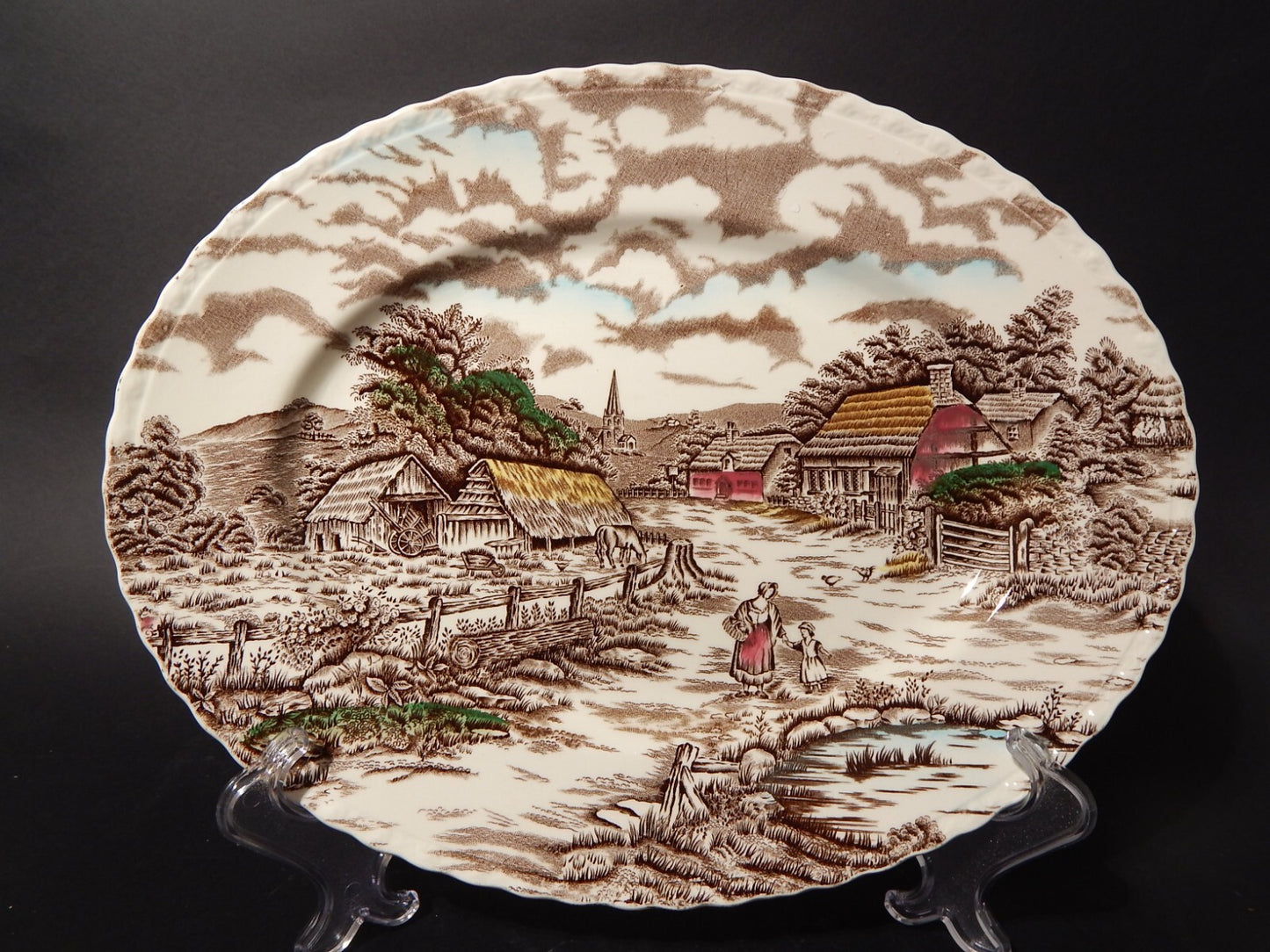 ANTICO VASSOIO CERAMICA INGLESE MYOTT DISEGNO RURAL SCENE STAMPA A MANO X553