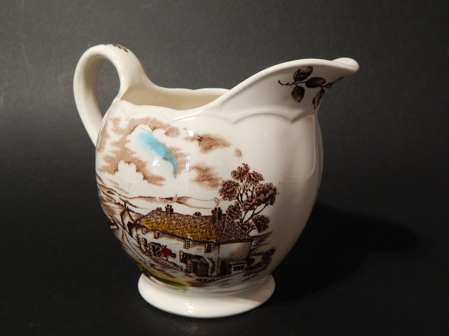 VINTAGE RARA CARAFFA LATTIERA CERAMICA W. H. GRINDLEY STAMPA A MANO QUIET DAY