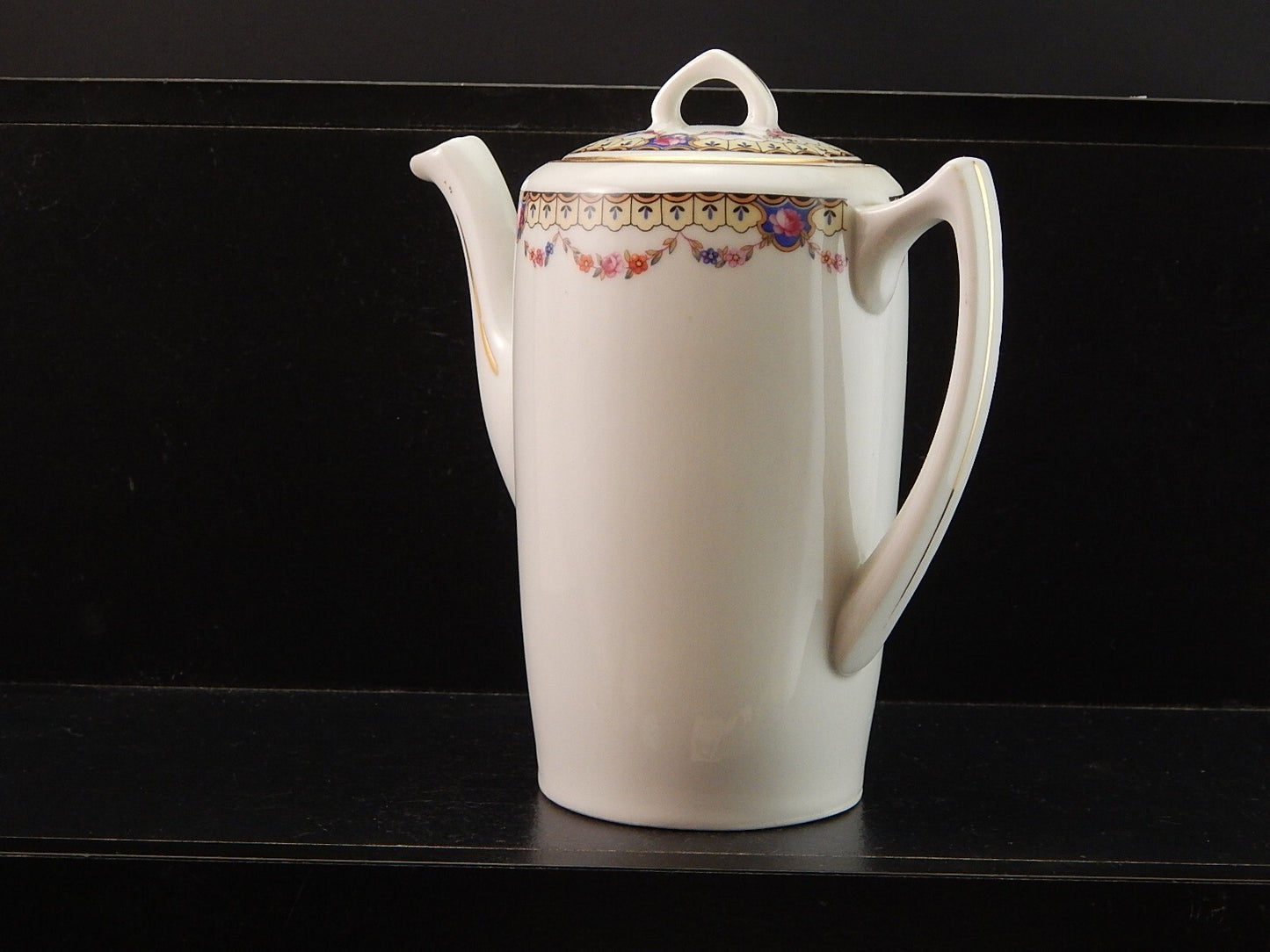 ANTICA ART DECO CAFFETTIERA PORCELLANA BOEMA DECORO A GHIRLANDA