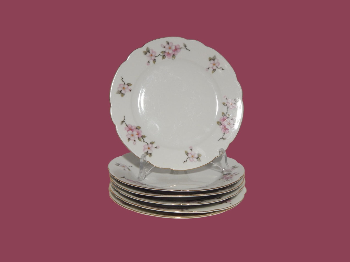 VINTAGE SERVIZIO 6 PIATTI DESSERT PORCELLANA SELTMANN WEIDEN BAVARIA FIORI PESCO