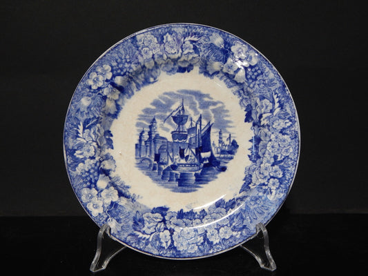 ANTICO AUTENTICO PIATTO PORCELLANA WEDGWOOD FERRARA META' 800 BIANCO BLU
