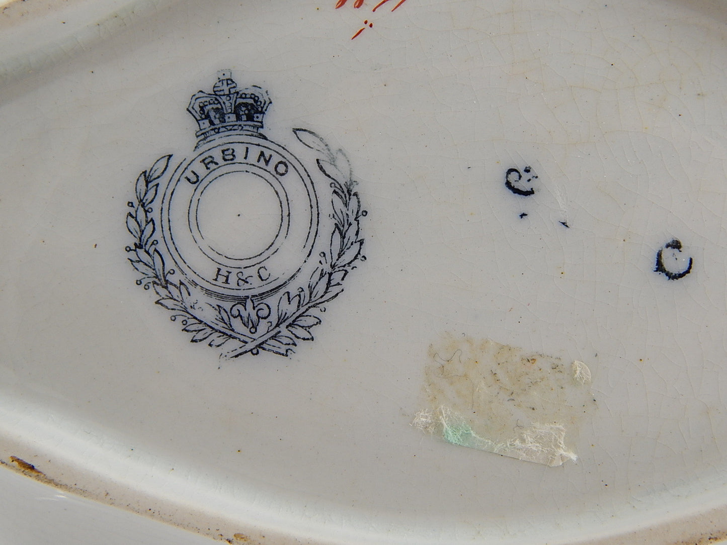 ANTICA RAVIERA VASSOIO CERAMICA PORCELLANA INGLESE XIX SEC. DECORO URBINO