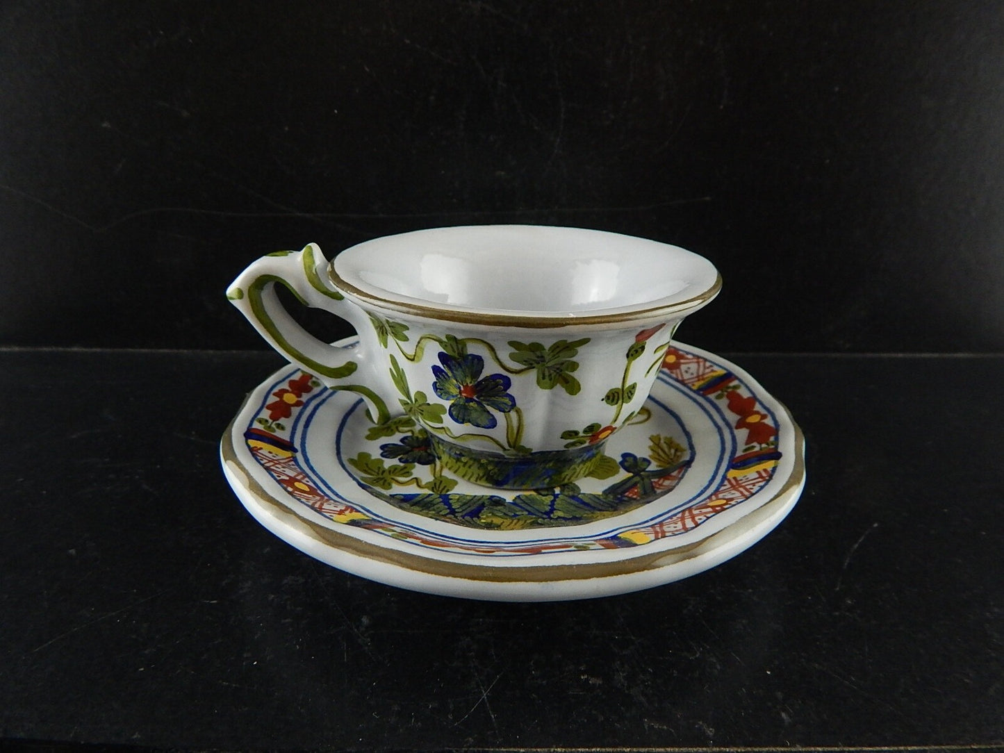 VINTAGE TAZZA CAFFE' AL GAROFANO CERAMICA MAIOLICA VECCHIA FAENZA HANDMADE ITALY