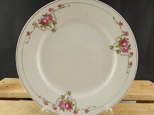 ANTICO PIATTO PIANO CERAMICA CHIUSA PESIO GHIRLANDE ROSE LIBERTY